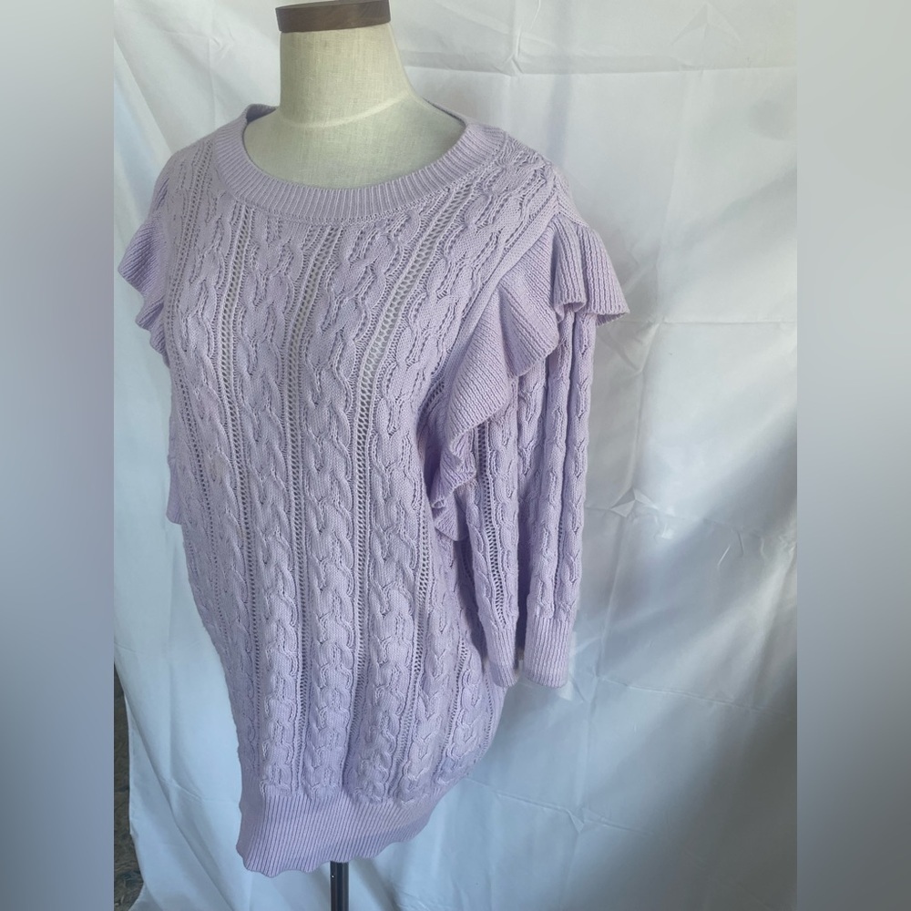 Lavender Cable Knit Sweater with Ruffle Detail size 1X Design365 - Picture 2 of 7